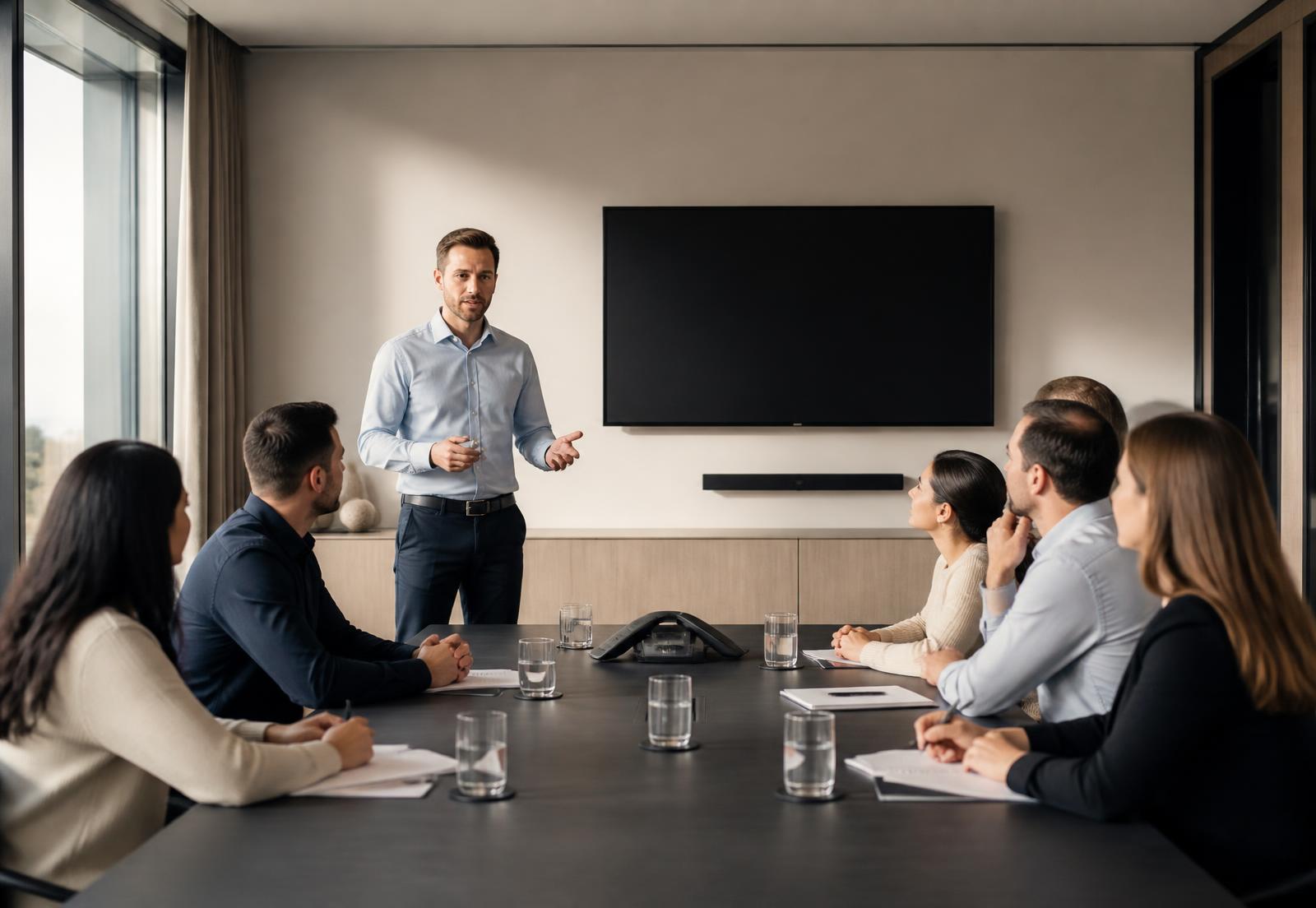Formateur animant une session de formation devant un groupe de participants